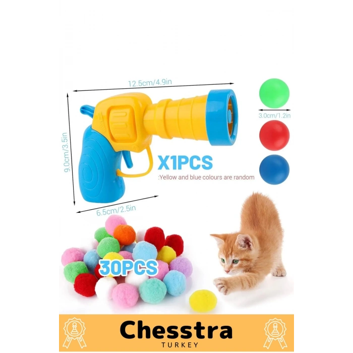 Evcil Hayvan Tabancalı Hareketli 30 Peluş Toplu Top Atan İnteraktif 31 Parça Kedi Oyuncağı Seti
