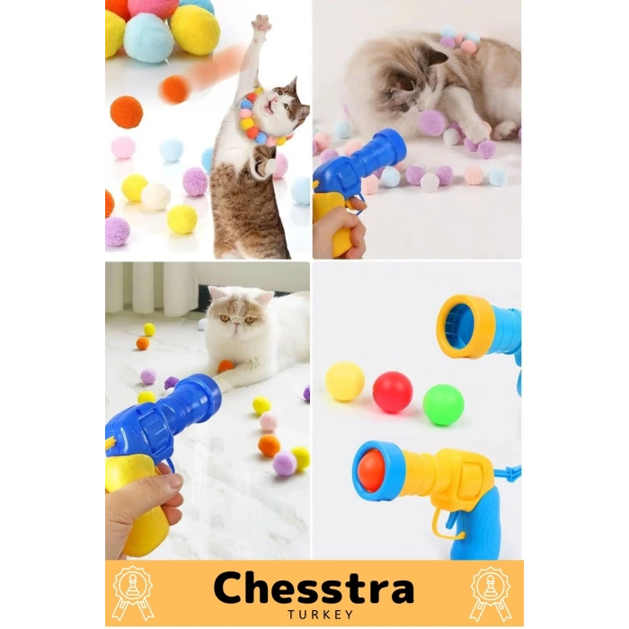 Evcil Hayvan Tabancalı Hareketli 30 Peluş Toplu Top Atan İnteraktif 31 Parça Kedi Oyuncağı Seti