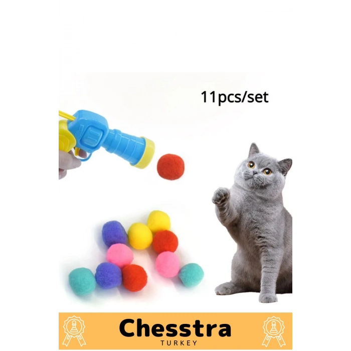 Evcil Hayvan Tabancalı Hareketli 30 Peluş Toplu Top Atan İnteraktif 31 Parça Kedi Oyuncağı Seti