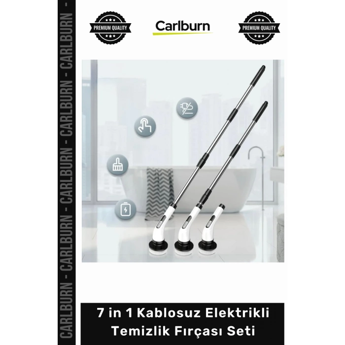 #FırçaSeti Teleskopik Saplı Şarjlı Banyo Mutfak 7 in 1 Kablosuz Elektrikli Temizlik Fırçası Seti
