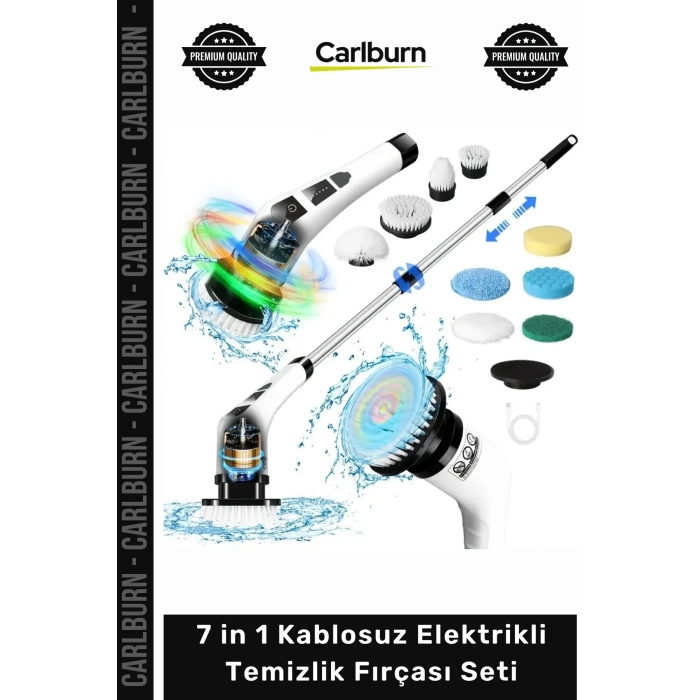 #FırçaSeti Teleskopik Saplı Şarjlı Banyo Mutfak 7 in 1 Kablosuz Elektrikli Temizlik Fırçası Seti