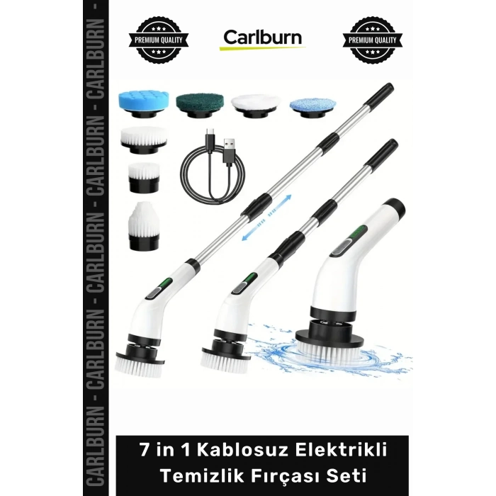 #FırçaSeti Teleskopik Saplı Şarjlı Banyo Mutfak 7 in 1 Kablosuz Elektrikli Temizlik Fırçası Seti