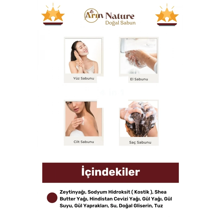 #gülsabunu %100 Doğal Güzel Kokulu El Yüz Saç Vücut Orijinal Bitkisel Gül Sabunu 120g - 10 Adet