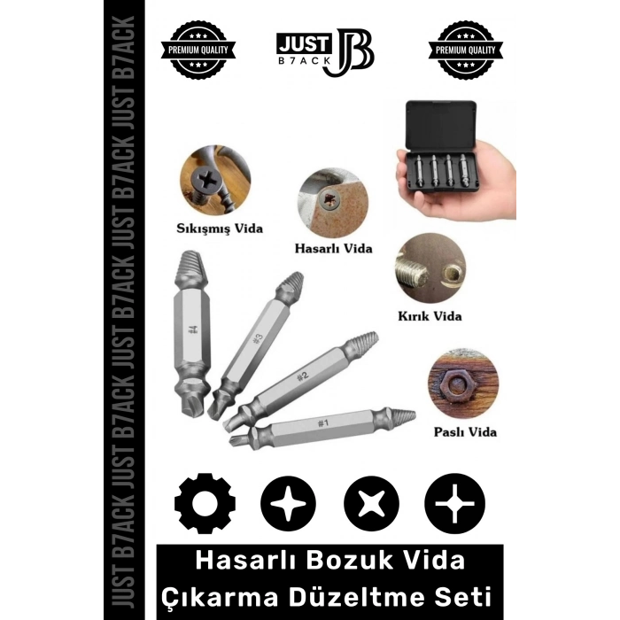 #HasarlıVidaDüzeltici 4 Farklı Başlıklı Paslanmaz Çelik Bozuk Çıkarıcı Hasar Görmüş Vida Sökme Set