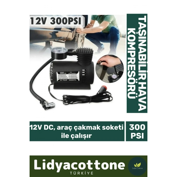 Hava Kompresörü Araba Araç Oto Lastik Şişirme Hava Pompası Taşınabilir