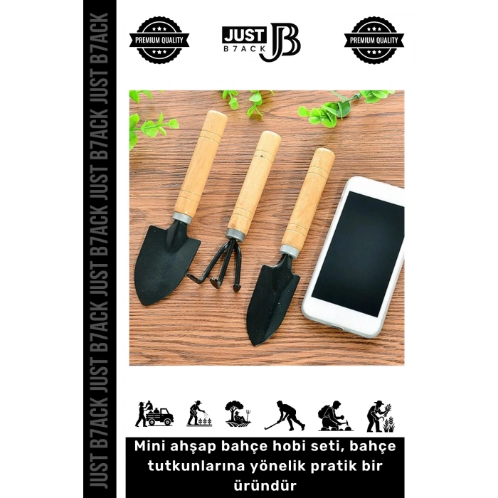 #HobiSeti Dayanıklı Doğal Ahşap Yüksek Kalite Estetik Mini Ahşap Hobi Bahçe Tarla Tırmık Kürek Seti