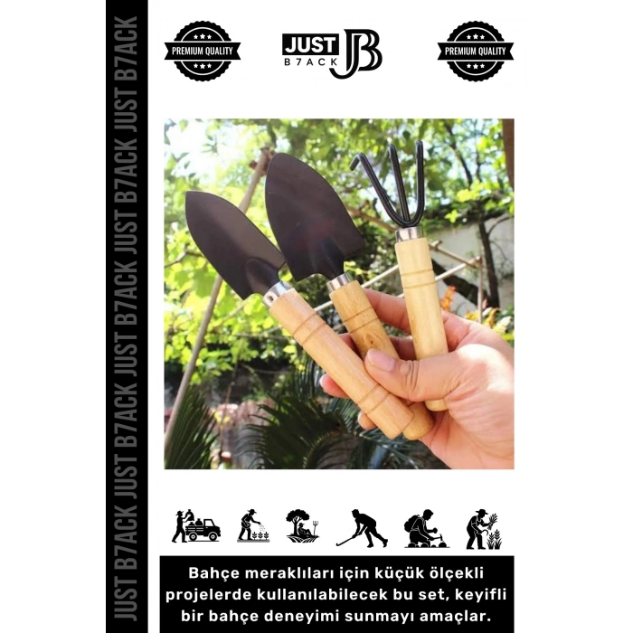 #HobiSeti Dayanıklı Doğal Ahşap Yüksek Kalite Estetik Mini Ahşap Hobi Bahçe Tarla Tırmık Kürek Seti