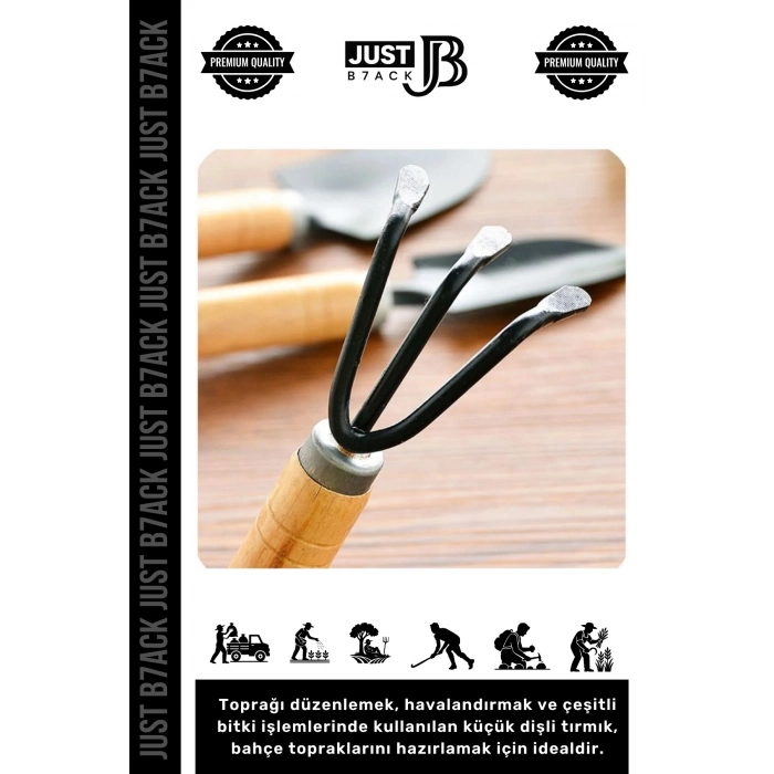 #HobiSeti Dayanıklı Doğal Ahşap Yüksek Kalite Estetik Mini Ahşap Hobi Bahçe Tarla Tırmık Kürek Seti