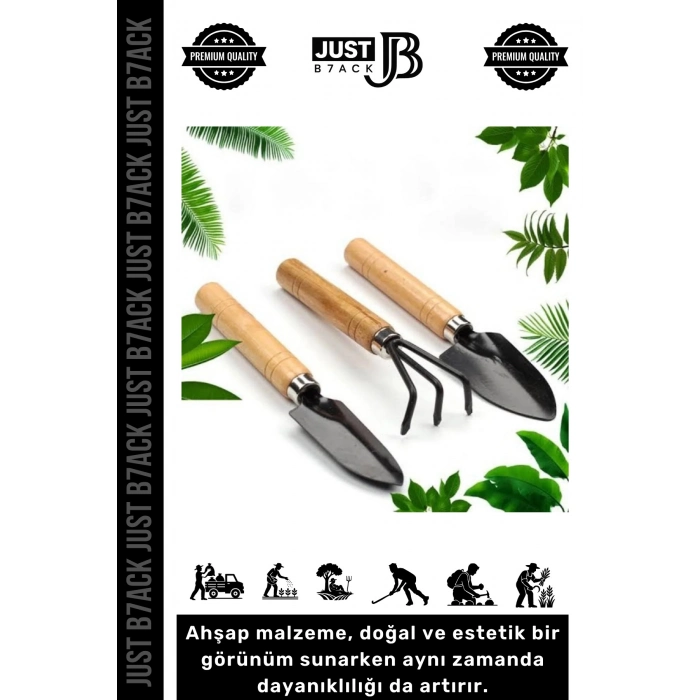 #HobiSeti Dayanıklı Doğal Ahşap Yüksek Kalite Estetik Mini Ahşap Hobi Bahçe Tarla Tırmık Kürek Seti