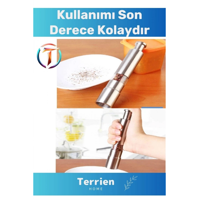 Home Serisi 2 Adet Teknolojik Karabiber Tuz Baharat Öğüten Paslanmaz Çelik Basmalı Baharat Değirmeni
