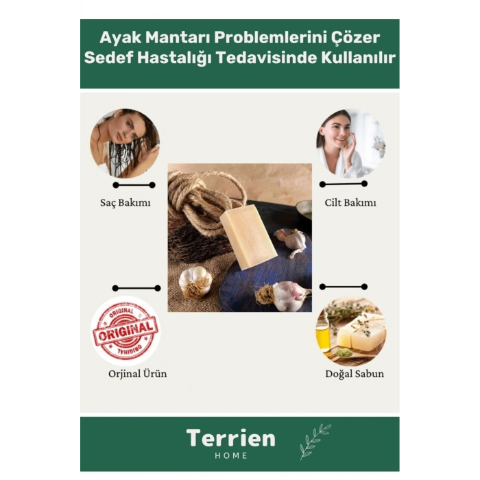 Home Serisi El Yapımı Bitkisel Organik 1 Adet Saç Cilt İçin Faydalı Sarımsak Sabunu