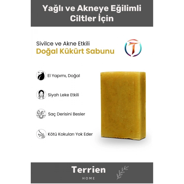 Home Serisi El Yapımı Doğal Bitkisel 1 Adet Siyah Leke Sivilce Akne Etkili Cilt Bakımı Kükürt Sabunu