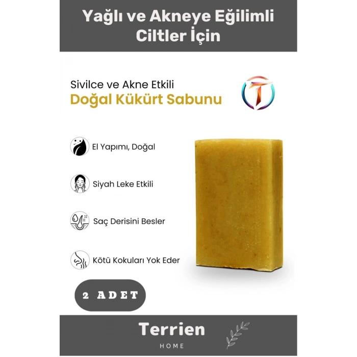 Home Serisi El Yapımı Doğal Bitkisel 2 Adet Siyah Leke Sivilce Akne Etkili Cilt Bakımı Kükürt Sabunu