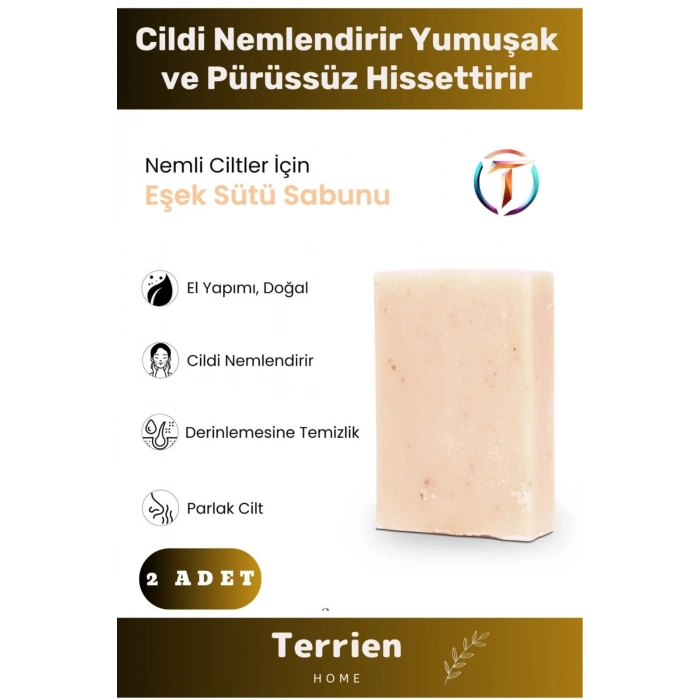 Home Serisi El Yapımı Doğal Bitkisel 2 Adet Temizleyici Parlak Ciltler Nemlendirici Eşek Sütü Sabunu