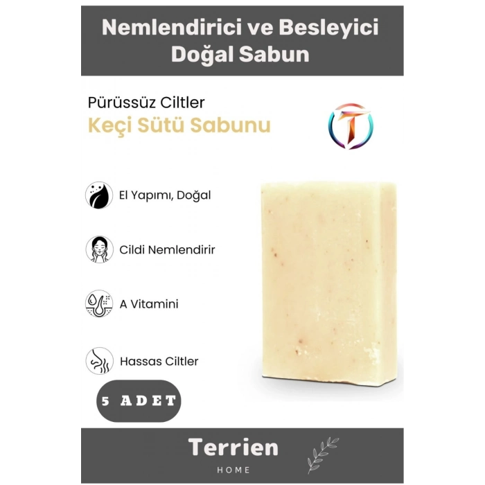 Home Serisi El Yapımı Doğal Bitkisel 5 Adet Hassas Ciltler Arındırıcı Nemlendirici Keçi Sütü Sabunu