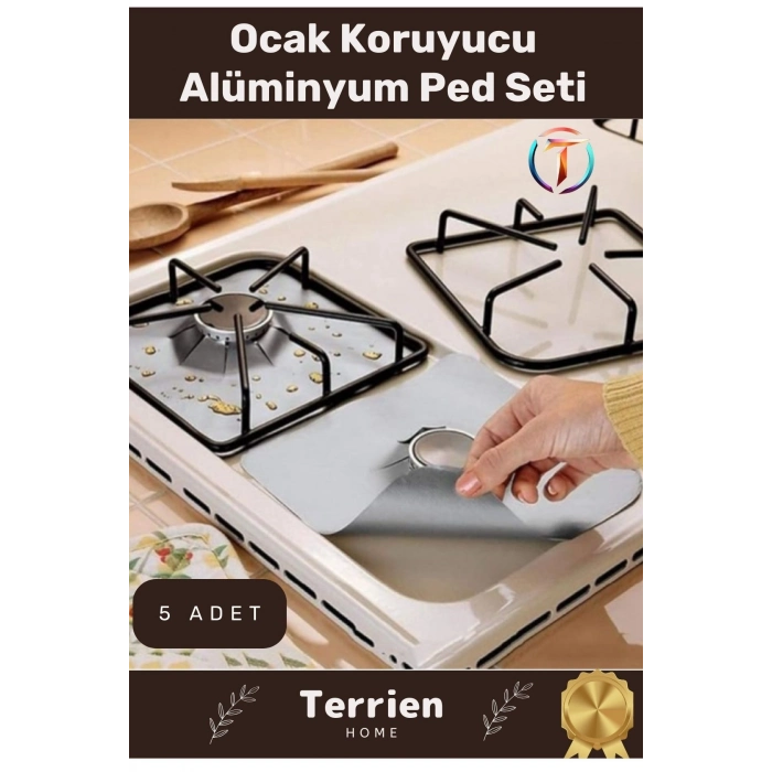 Home Serisi Gaz Ocak Uyumlu Koruyucu Alüminyum Ped Seti 5 Adet Pratik Kolay Temizlenebilir Dayanıklı