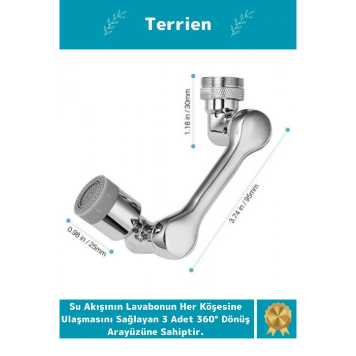 Home Serisi Metal Görünümlü 2 Modlu 360 Derece Dönebilen Pratik Mutfak Banyo Akrobat Musluk Başlığı