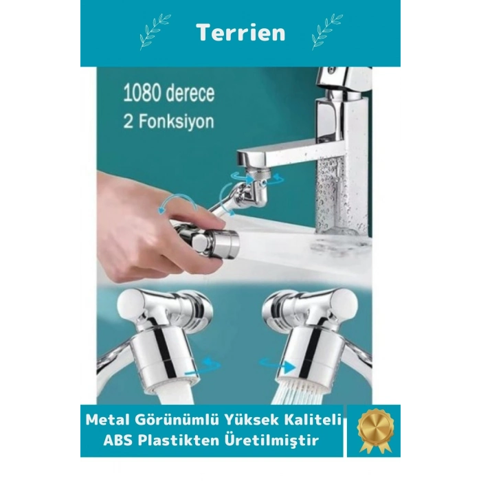 Home Serisi Metal Görünümlü 2 Modlu 360 Derece Dönebilen Pratik Mutfak Banyo Akrobat Musluk Başlığı