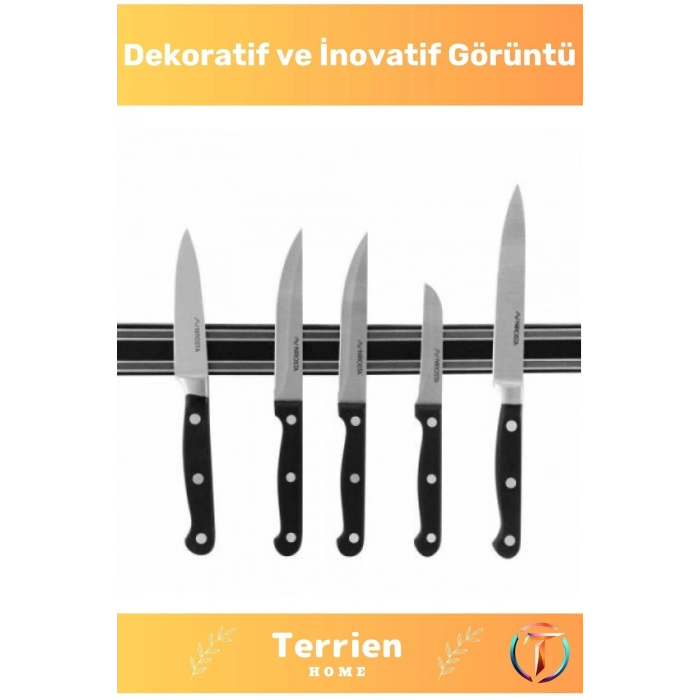 Home Serisi Mutfak Mıknatıslı Duvar Metal Eşya ve Bıçak Askısı 55 Cm Şık Güçlü Pratik Dekoratif