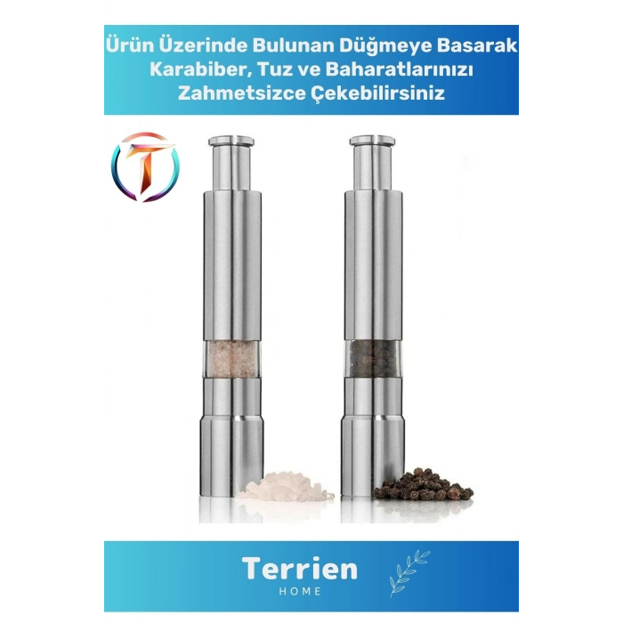 Home Serisi Yeni Teknoloji Karabiber Tuz Baharat Öğüten Paslanmaz Çelik, Basmalı Baharat Değirmeni