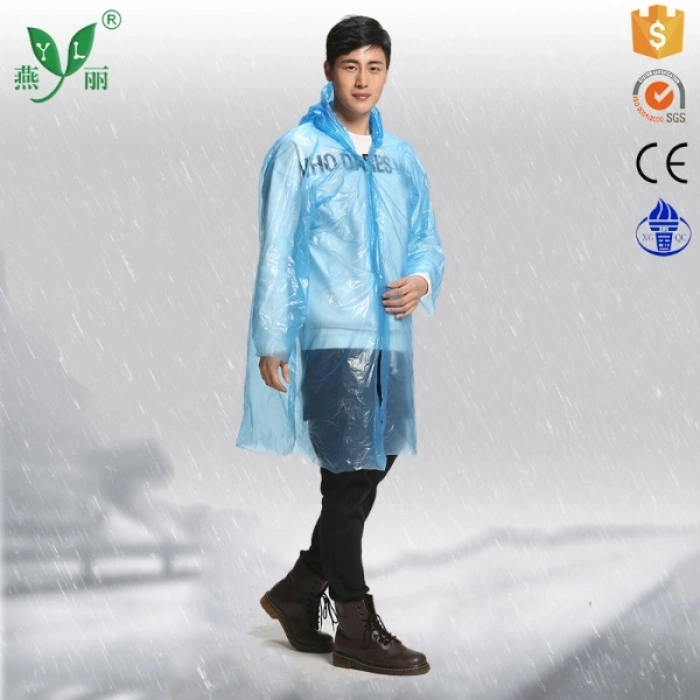 Özel Üretim Kapüşonlu Çıtçıtlı Su Geçirmez Dayanıklı Unisex Pratik İnce Şeffaf Yağmurluk 1 Adet