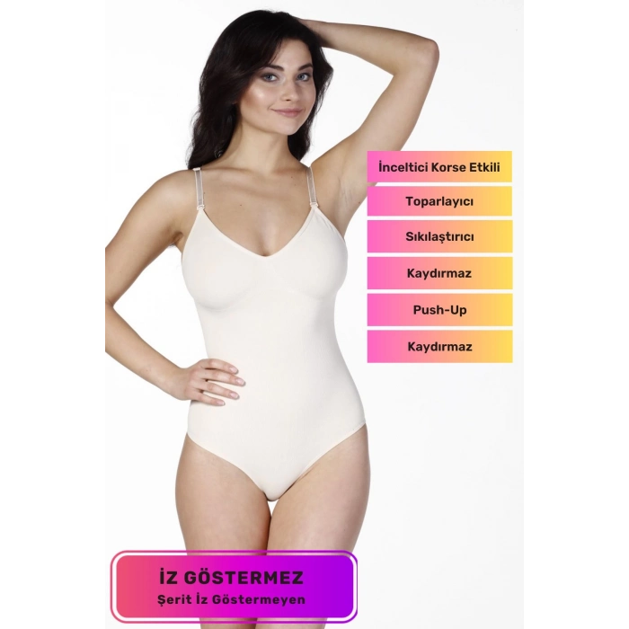 Şekillendirici İnceltici Etkili Push-Up Toparlayıcı İz Saklayan Lazer Kesim Askılı Çıtçıtlı Slip Body Zıbın Korse