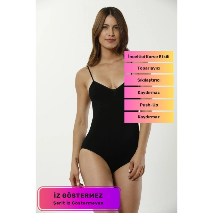 Şekillendirici İnceltici Etkili Push-Up Toparlayıcı İz Saklayan Lazer Kesim Askılı Çıtçıtlı Slip Body Zıbın Korse