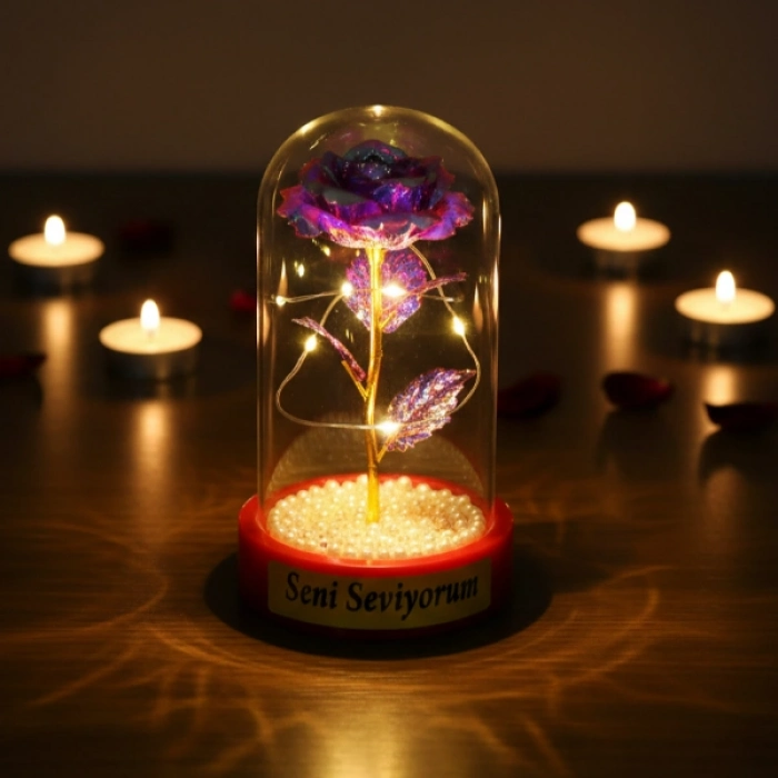 #Fanus İncili Sonsuzluk Dekoratif Romantik Estetik Tasarım Gün Işığı LED Aydınlatmalı Gülü Led Fanus