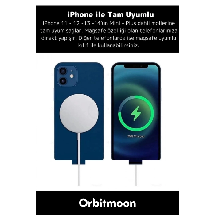 iPhone 11 12 13 14 15 16 Uyumlu Tam Uyumlu Magsafe KablosuzHızlı ŞarjAleti Wireless ChargerAdaptörü