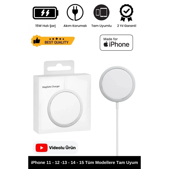 iPhone 11 12 13 14 15 Magsafe Kablosuz Hızlı Şarj Aleti Apple Tam Uyumlu Wireless Charger Adaptörü