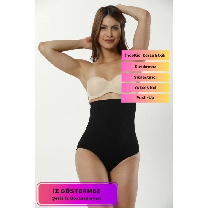 Kaymaz İz Göstermeyen Yüksek Bel Toparlayıcı Sıkılaştırıcı Karın Şekillendirici String Tanga Korse