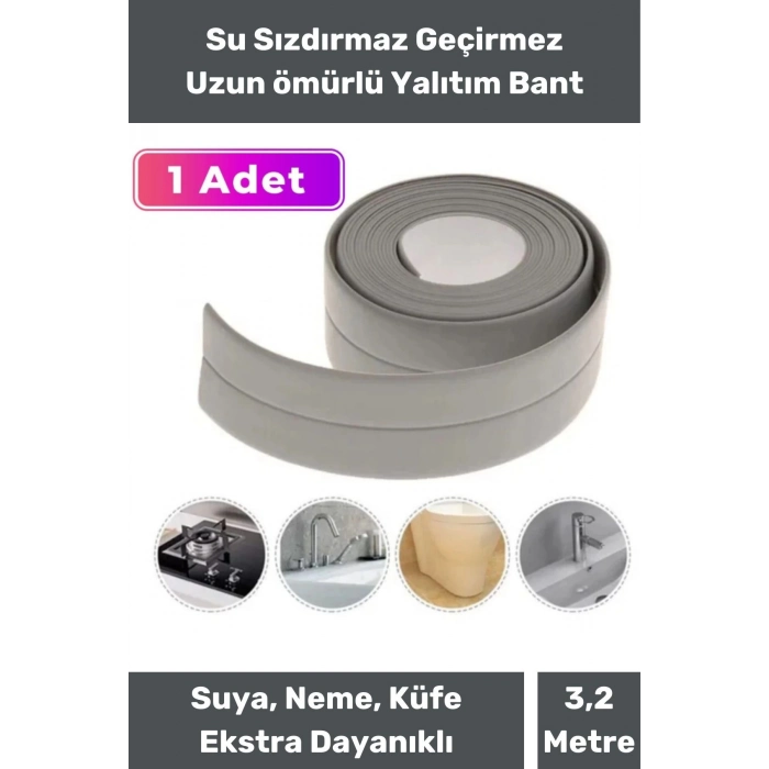 İzolasyon Bant Su Geçirmez Sızdırmaz Dayanıklı Pvc Yağ Kenar Küf Önleyici 3.2m Gri