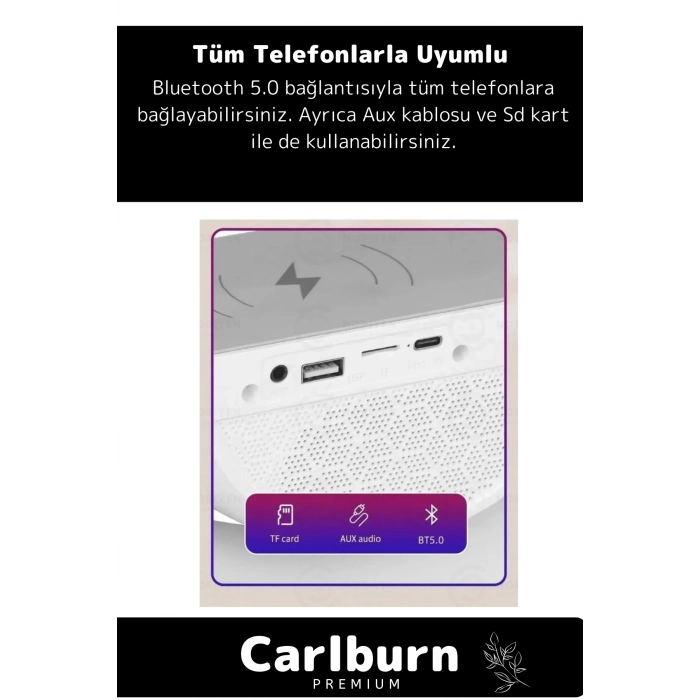 Kablosuz Şarj Led Işıklı Bluetooth Hoparlör Radyolu Müzik Çalar Saatli Telefon Standı 3in1 Speaker