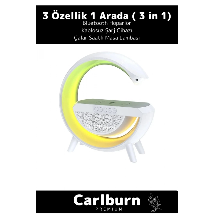 Kablosuz Şarj Led Işıklı Bluetooth Hoparlör Radyolu Müzik Çalar Saatli Telefon Standı 3in1 Speaker