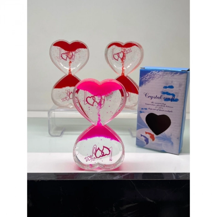 #KumSaati Dekoratif Romantik Hediye I Love You Yazılı Renkli Sıvılı Kalp Şeklinde Jel Kum Saati