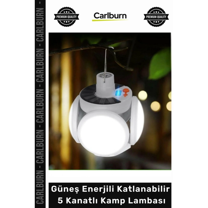 #KampLambası USB Şarjlı Güneş Enerjili Katlanabilir Taşınabilir 45 LED Solar 5 Kanatlı Kamp Lambası