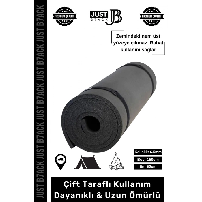 #KampMatı Taşıma Askılı Su Geçirmez Çift Taraflı Kaymaz Çadır Uyku 6.5mm Siyah Kamp Yer Minderi