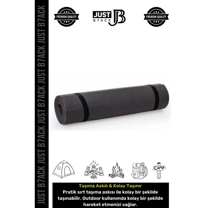 #KampMatı Taşıma Askılı Su Geçirmez Çift Taraflı Kaymaz Çadır Uyku 6.5mm Siyah Kamp Yer Minderi