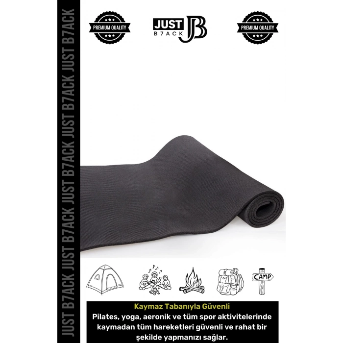 #KampMatı Taşıma Askılı Su Geçirmez Çift Taraflı Kaymaz Çadır Uyku 6.5mm Siyah Kamp Yer Minderi