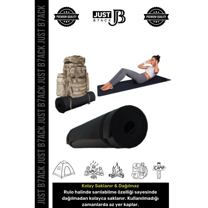 #KampMatı Taşıma Askılı Su Geçirmez Çift Taraflı Kaymaz Çadır Uyku 9mm Siyah Kamp Yer Minderi