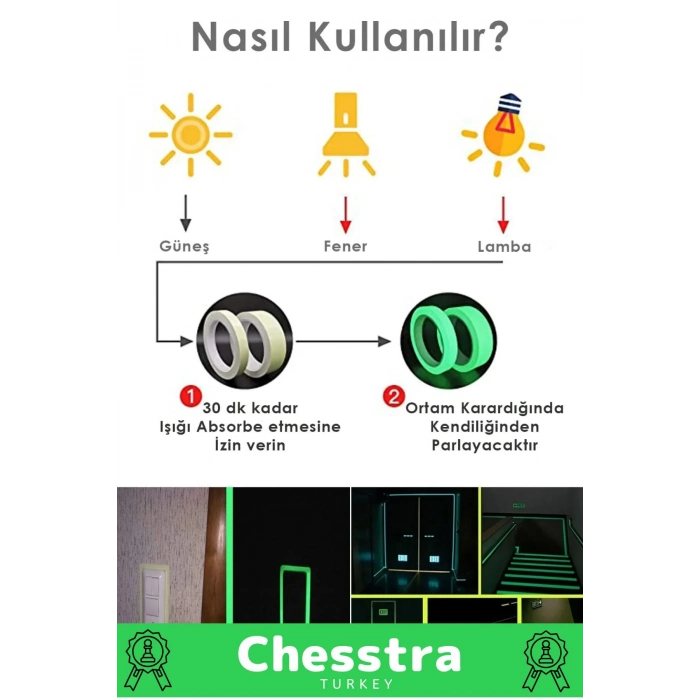 Karanlıkta Işık Veren Yansıyan Kendinden Yapışkanlı Reflektör Yeşil Şerit Fosfor Neon Bant 4 Metre