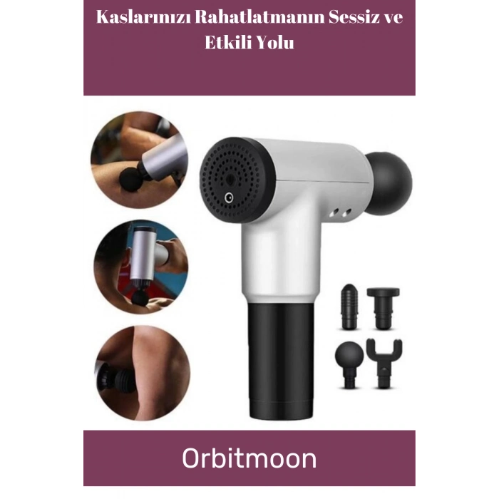 Kas Rahatlatıcı Boyun Bel Sırt Bacak Ayak Fısıltı Sesli Hafif Şarjlı 4 Başlıklı Masaj Tabancası