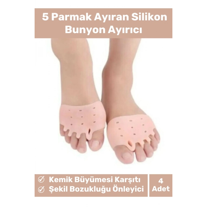 Kemik Büyümesi Karşıtı Şekil Bozukluğu Önleyici Ayak 5 Parmak Ayıran Silikon Bunyon Ayırıcı 4lü Set
