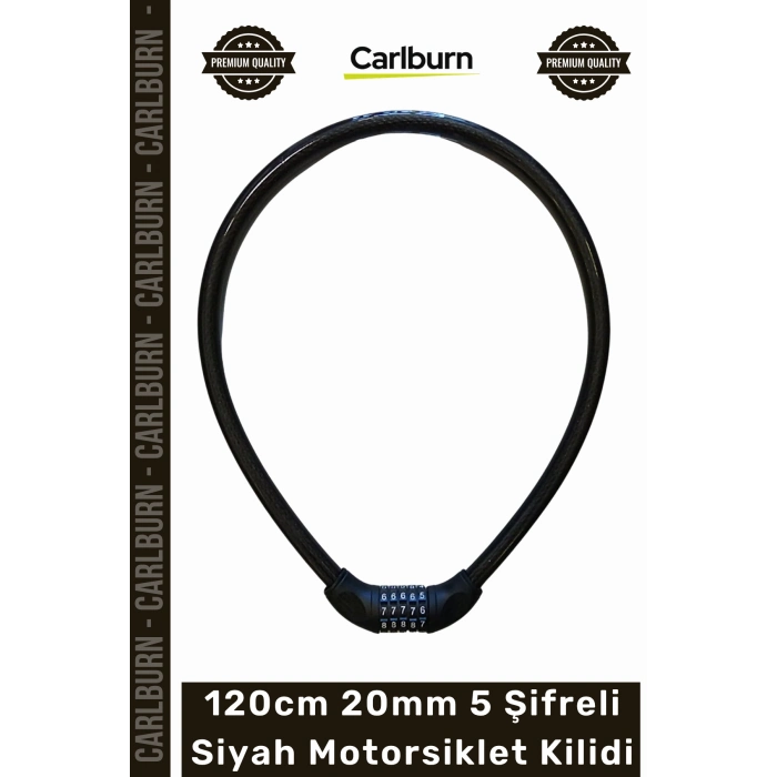 #Kilit Güvenlikli Zırhlı Çelik Halatlı YM747 120cm 20mm 5 Şifreli Siyah Motorsiklet Kilidi