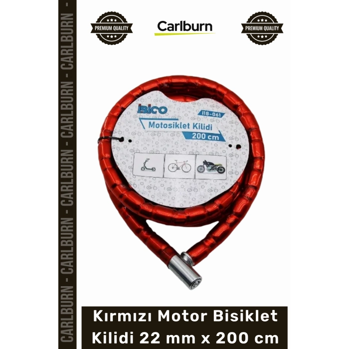 #Kilit Zırhlı Çelik Güvenli Scooter Motosiklet Kırmızı Motor Bisiklet Kilidi 22 mm x 200 cm