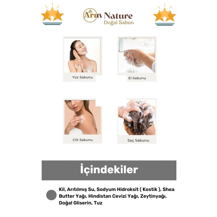 #kilsabunu %100 Doğal Güzel Kokulu El Yüz Saç Vücut Orijinal Bitkisel Kil Sabunu 120g - 2 Adet