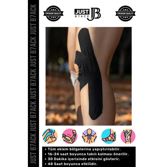 #KinesioBant Premium Hipoalerjenik Kol Omuz Sırt Bacak Sporcu Kas Bandajı 5m x 5cm Siyah Ağrı Bandı