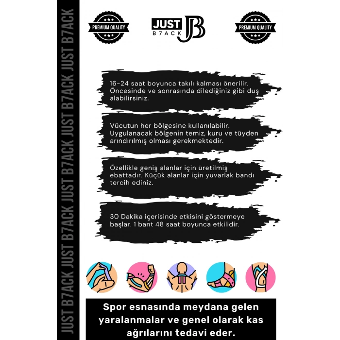 #KinesioBant Premium Hipoalerjenik Kol Omuz Sırt Bacak Sporcu Kas Bandajı 5m x 5cm Siyah Ağrı Bandı