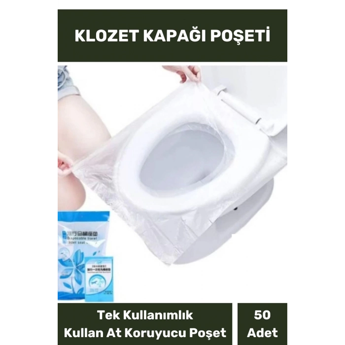 Klozet Kapak Örtüsü Pratik Kullanımlı Hijyenik Klozet Kapağı Poşeti Avm Halka Açık Tuvalet 50 Adet