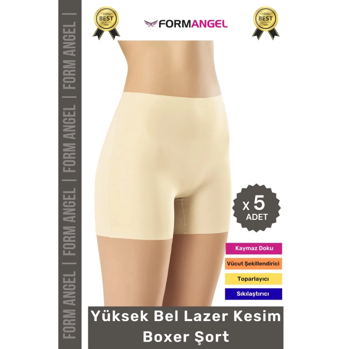 #Korse İz Göstermeyen Lazer Kesim Toparlayıcı Şekillendirici Rahat Yüksek Bel Boxer Korse - 5 Adet